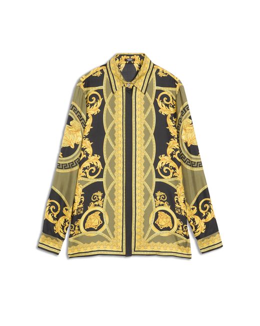 Versace Yellow Women's Silk Twill Baroque Coupe De Deaux Print Shirt