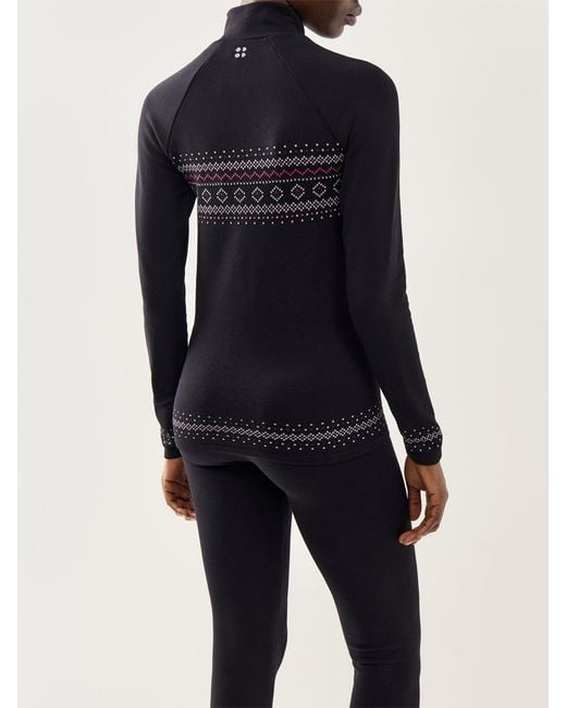 Sweaty Betty Black Fairisle Novelty Half Zip Base Layer