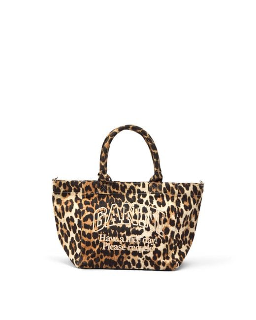 Ganni Multicolor Women's Small Easy Shopper Leopard Tote Bag