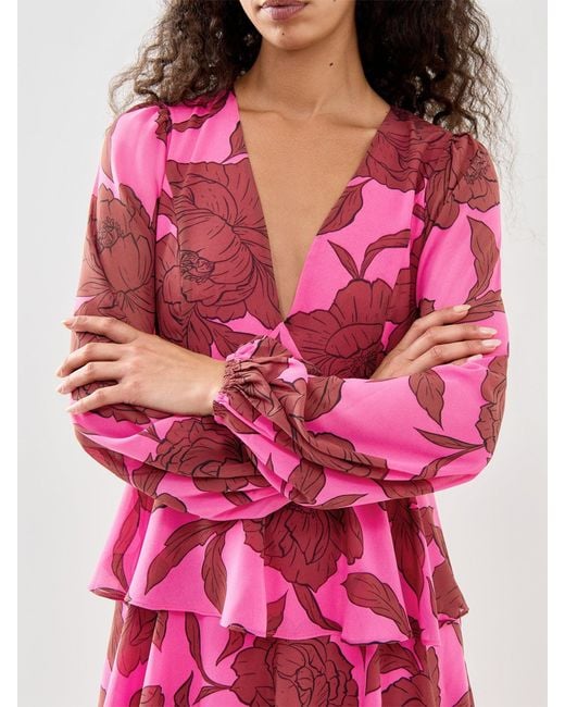 Pretty Lavish Red Ashton Ruffle Maxi Dress Fuchsia