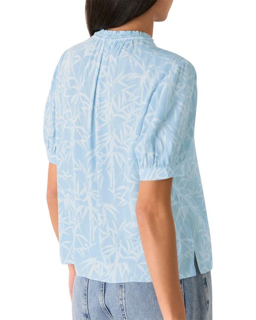 Whistles Blue Bamboo Leaves Tie Neck Blouse
