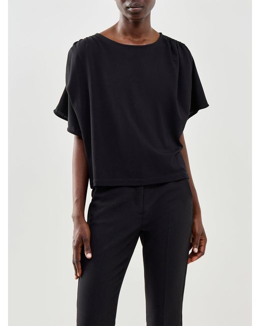Weekend by Maxmara Blue Giostra Draped Short Sleeve Top