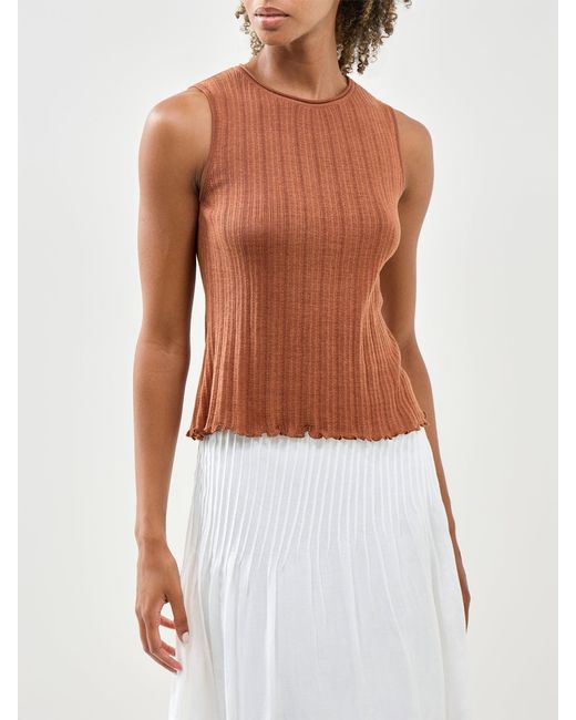 Nobody's Child Brown Rib & Ruffle Sheer Knit Vest