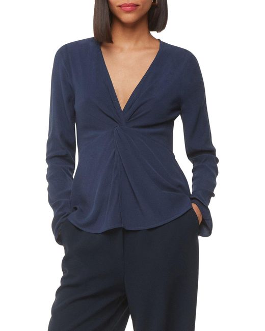Whistles Blue Women's Twist Front Textured Top