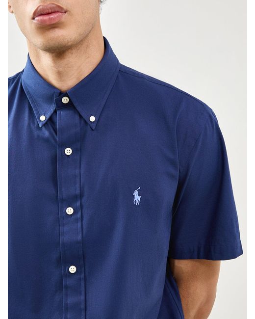 Polo Ralph Lauren Blue Custom Fit Poplin Stretch Short Sleeve Shirt for men