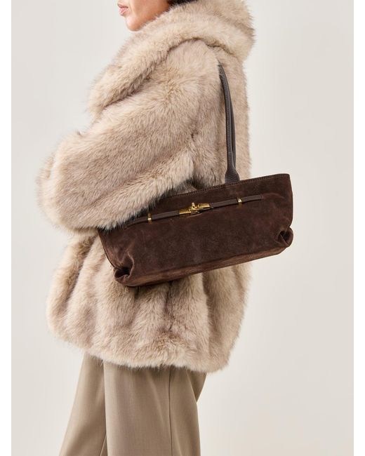 Marlon White Bacil Long Handle Suede Bag
