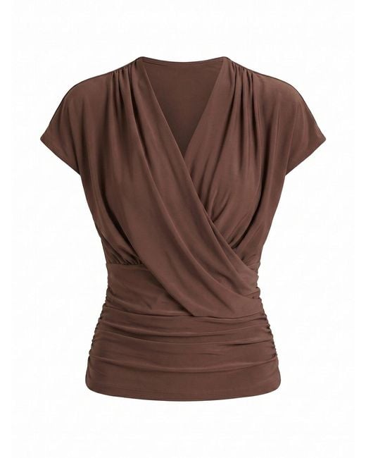 Forever New Brown Oakley Draped V-Neck Blouse