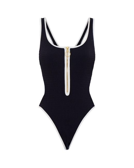 Seafolly Blue Beach Bound Zip Front Retro One Piece