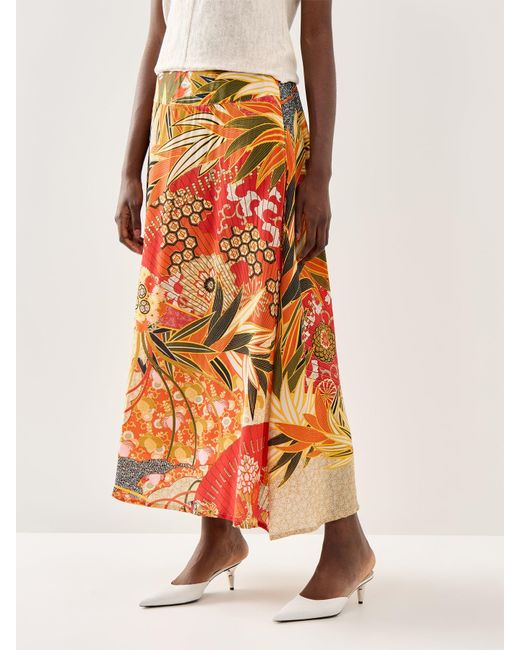 One Hundred Stars Orange A-Line Maxi Skirt