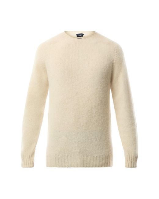 Drake's White Men's Brushed Shetland Crew Neck Jumper for men