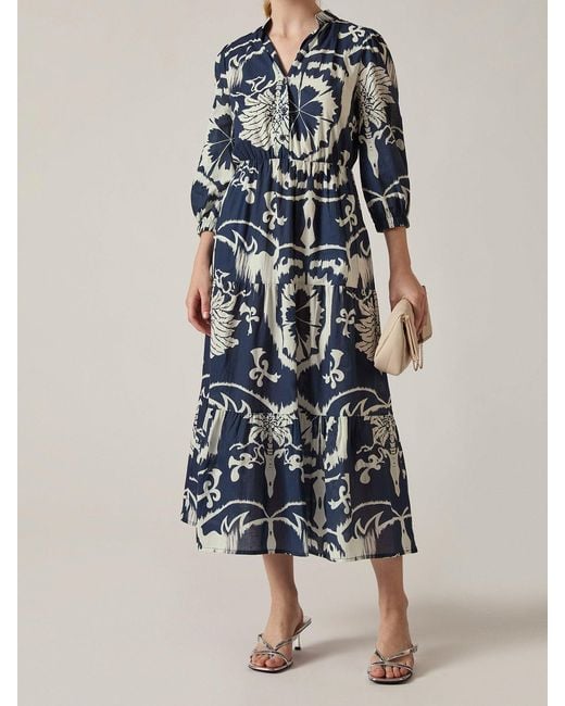 James Lakeland Blue Ornamental Tiered Midi Dress