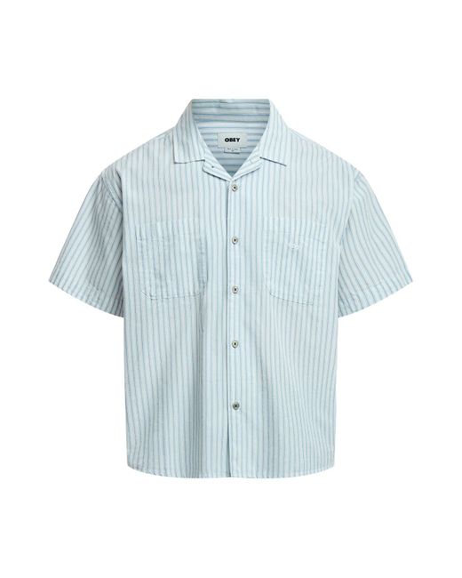Obey Blue Men's Short Sleeve Bigwig Stripe Shirt for men