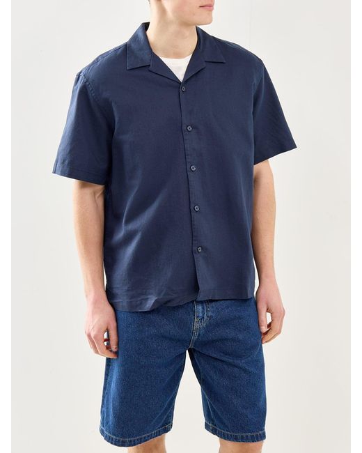 SELECTED Blue Relaxed -Blend Short Sleeve Shirt for men