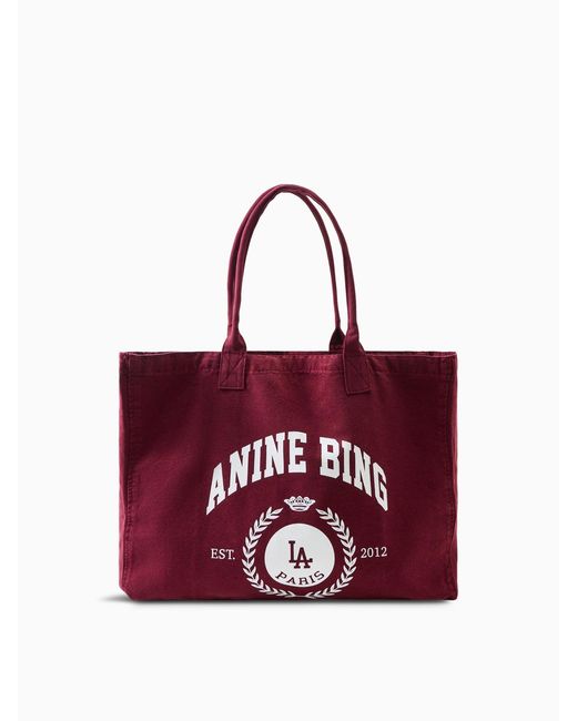 Anine Bing Red Leo Canvas Tote Bag