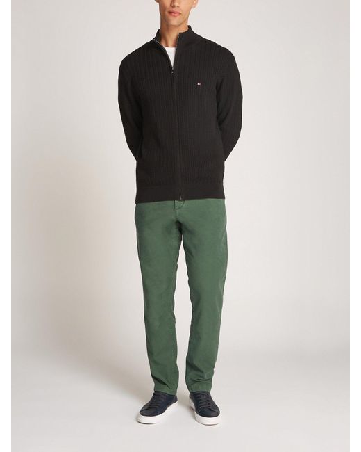 Tommy Hilfiger Black Herringbone Zip Sweater for men