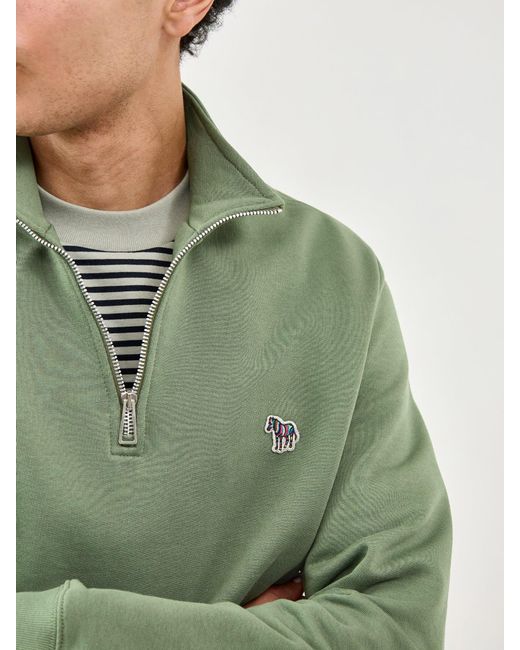 Paul Smith Green Zebra Quarter Zip Sweatshirt for men
