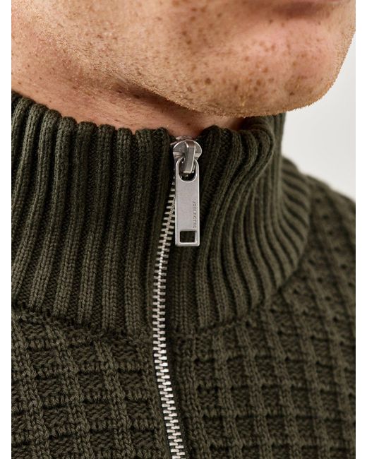 SELECTED Green Knit Structure Half Zip for men