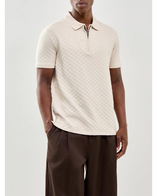 Paul Smith White Textured Zip Knitted Polo Shirt Cream for men