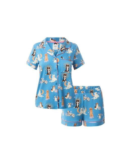 Chelsea Peers Blue Women's Mystic Dogs Short Sleeve Revere And Short Set