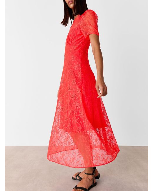 Whistles Red Fay Lace Midi Dress