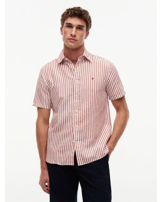 Tommy Hilfiger Pink Regular Blend Bengal Stripe Short Sleeve Shirt for men