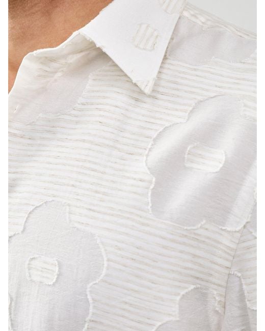 Paul Smith White Embroidered Tonal Flowers Shirt for men