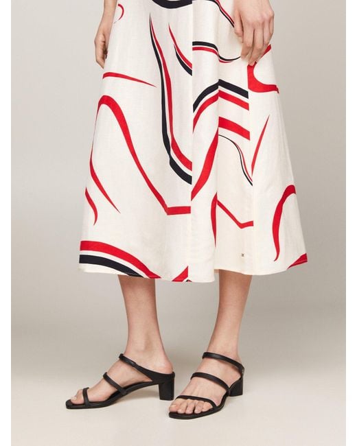 Tommy Hilfiger Pink Ribbon Print Fit And Flare Midi Dress