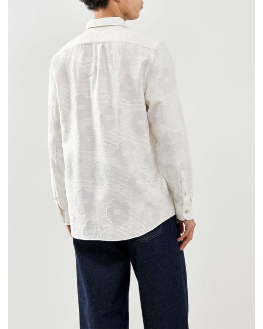 Paul Smith White Embroidered Tonal Flowers Shirt for men