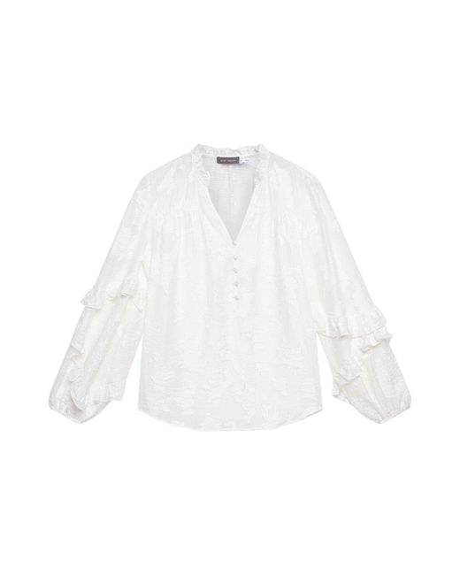 Mint Velvet White Jacquard Ruffle Blouse