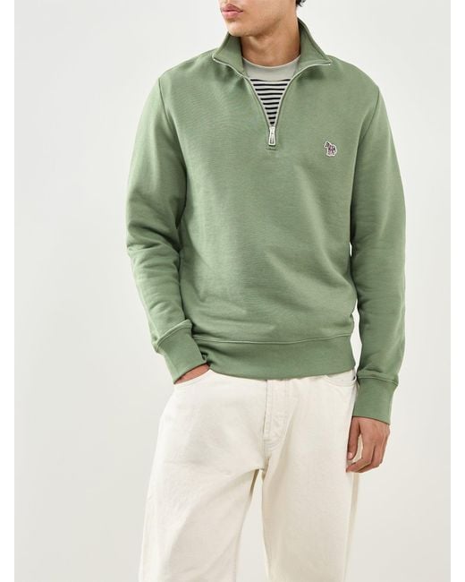 Paul Smith Green Zebra Quarter Zip Sweatshirt for men