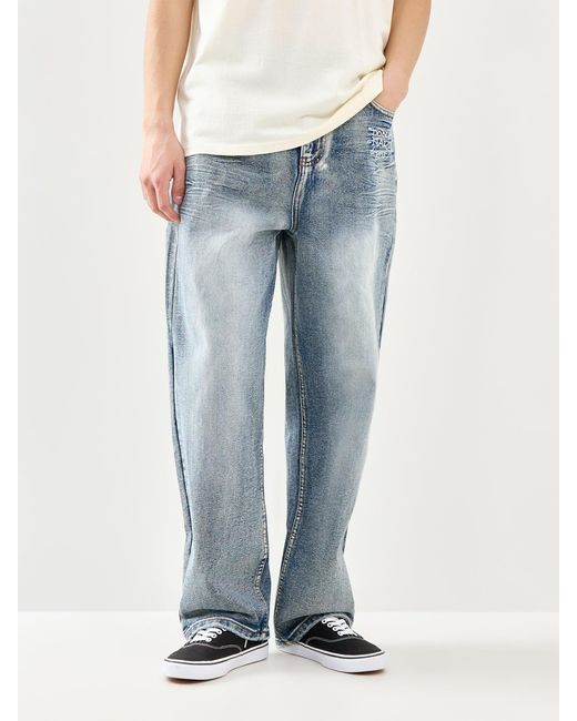 Ed Hardy Blue Embroidered Panther Relaxed Jeans for men