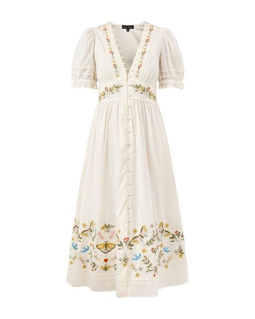 Nobody's Child White Elizabeth Scarlett Saffy Embroidered Midi Smock Dress