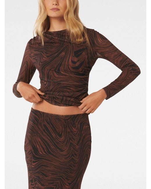Forever New Brown Women's Zali Ruched Mesh Long Sleeves Top