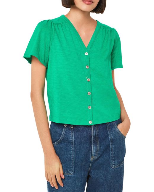 Whistles Green Women's Maeve V Neck Button Front Tee