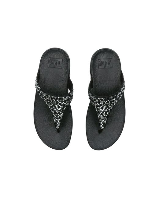 Fitflop White Lulu Crystal-Mix Toe-Post Sandals