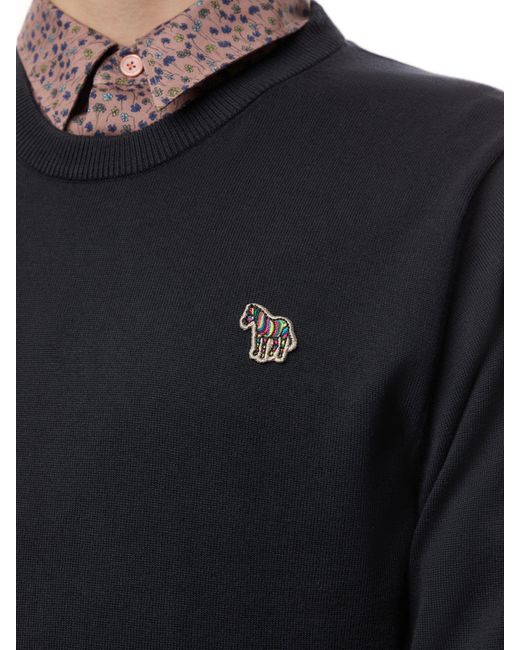 Paul Smith Blue Crew Neck Knit Zebra Badge Jumper for men