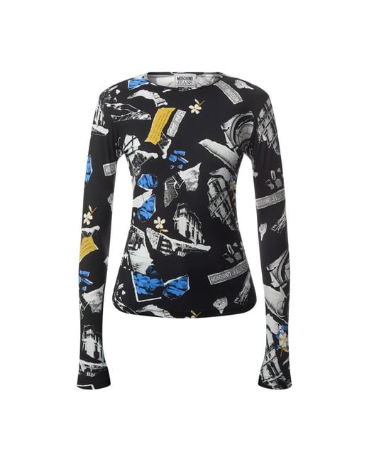 Moschino Blue Women's Punk Print Lycra Longsleeve T-shirt