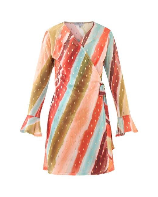 Never Fully Dressed White Sunset Stripe Mini Wrap Dress