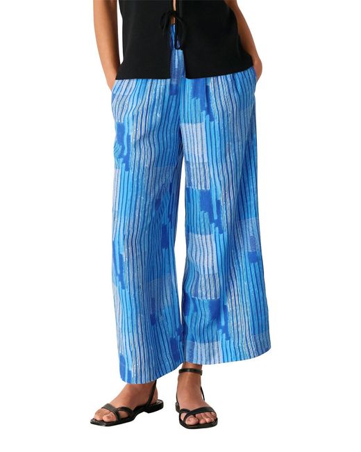 Whistles Blue Stripe Print Cropped Trouser, Wood/Metal
