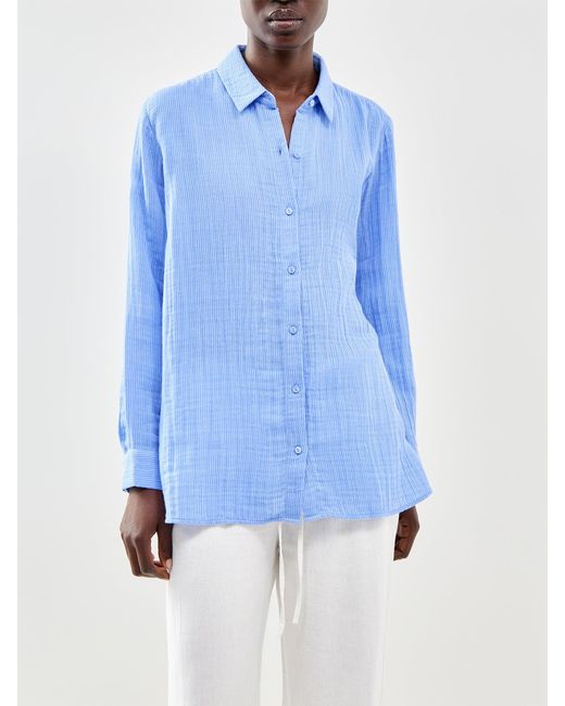 Eileen Fisher Blue Classic Collar Easy Shirt