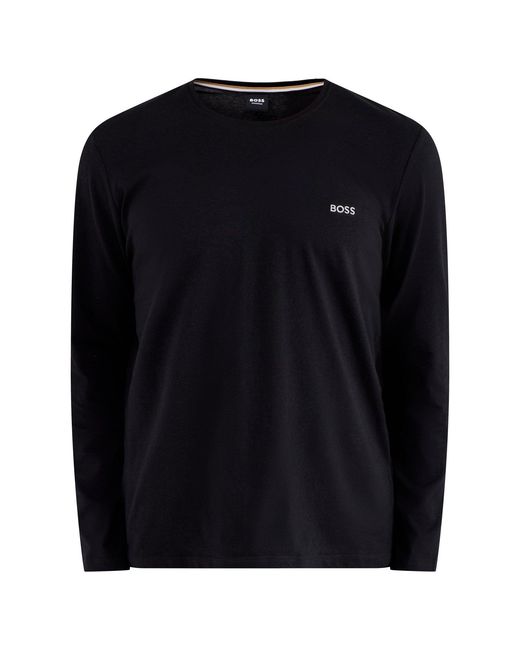 Boss Black Embroidered Logo Long Sleeve Stretch T Shirt for men