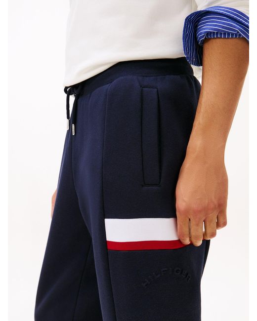 Tommy Hilfiger Blue Colour-Blocked Fleece Cuffed Joggers for men