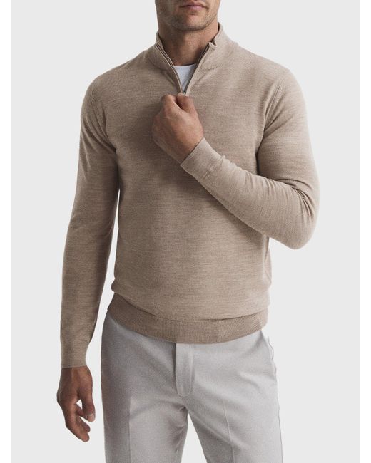 Reiss Natural Blackhall Merino Wool Zip Neck Jumper for men