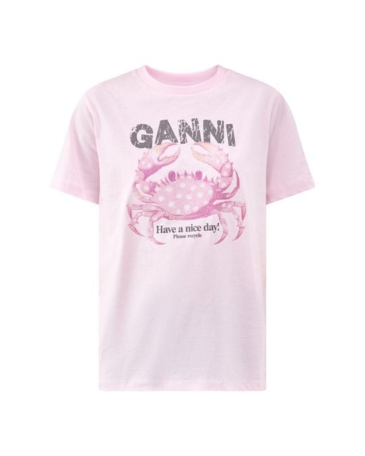 Ganni Pink Basic Jersey Graphic T-Shirt