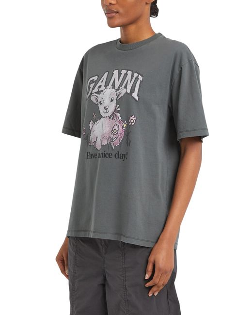 Ganni Gray Women's Future Heavy Jersey Lamb Short Sleeve T-shirt