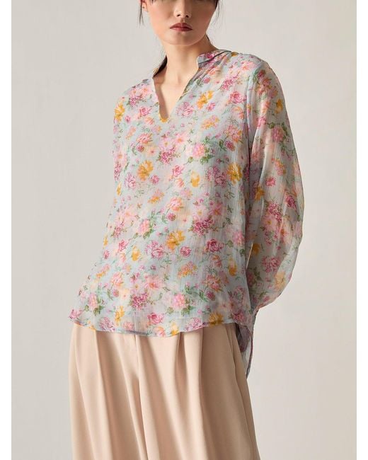 James Lakeland Gray Soft Vintage Floral Blouse, Polyester