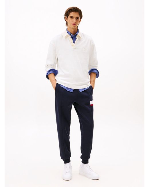 Tommy Hilfiger Blue Colour-Blocked Fleece Cuffed Joggers for men