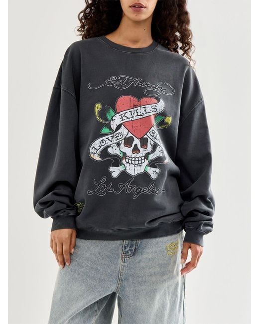 Ed Hardy Black Love Kill Slowly Crew Sweatshirt