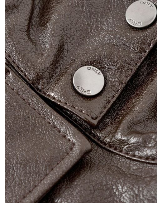 ONLY Brown Julia Faux Leather Oversized Bomber Jacket