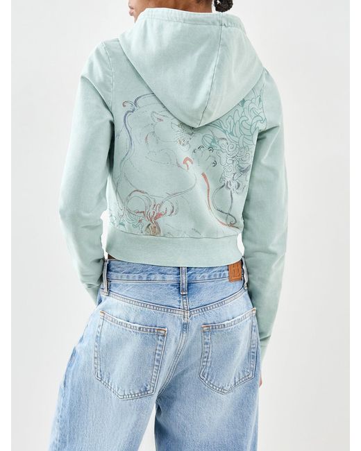 Ed Hardy Blue Applique Back Tattoo Cropped Hoodie